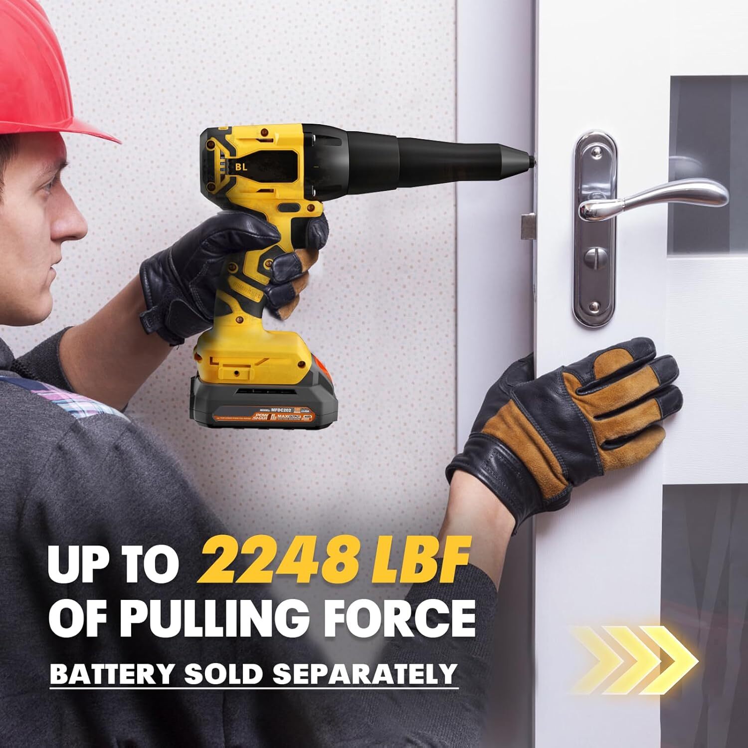 Battery Compatible Cordless Rivet Gun, 2248Lbf Electric Brushless Tool, Pop Up