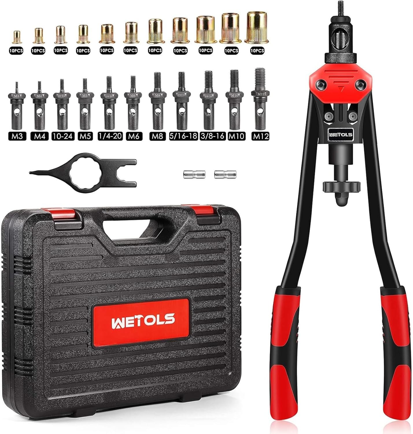 16″ Rivet Nut Tool Professional Kit with 11 Metric & Inch Mandrels M3 M4 M5 M6