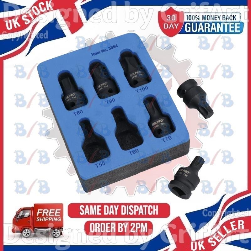 US PRO 6PC 1/2″ DRIVE IMPACT STAR TORX SOCKET BIT SET T55 T60 T70 T80 T90 T100