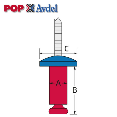 200 x POP® AVDEL Avex Rivets Alu – S/S A2 Large Flange 4.8 x 10.9mm – 3/16 x 3/8