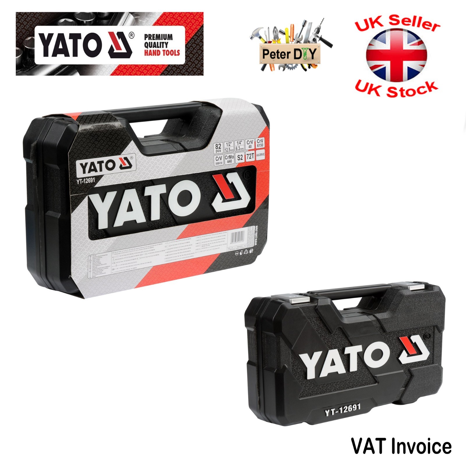 Yato Professional 82 pcs Ratchet Socket Set 1/2 1/4 Tools Toolbox YT-12691