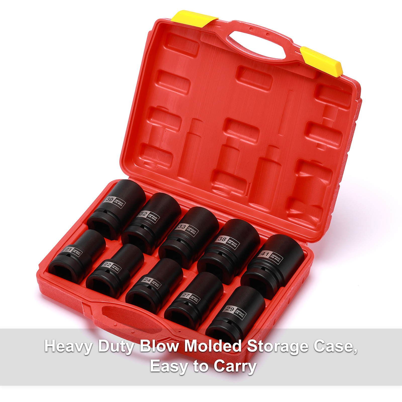 10PCS 1″ Drive Deep Impact Socket Set Metric CR-MO 21,22,24,27,30,32,33,38,41mm