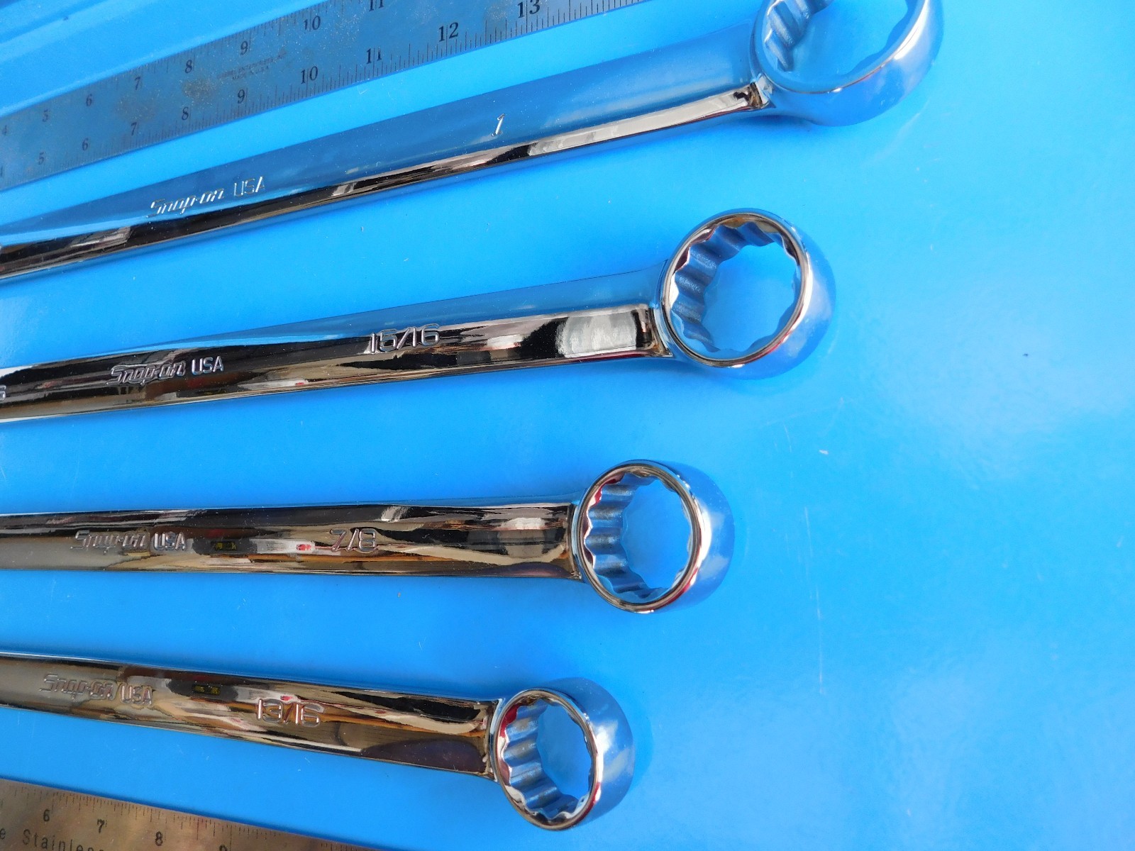 NEW,SNAP ON 13/16, 7/8, 15/16,&1 IN.EXTRA LONG FLANK DRIVE PLUS WRENCHS,LOT OF 4