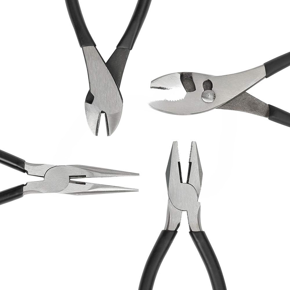 Pliers Set, Hand Tools for Precision, Set of 4, Black and Silver