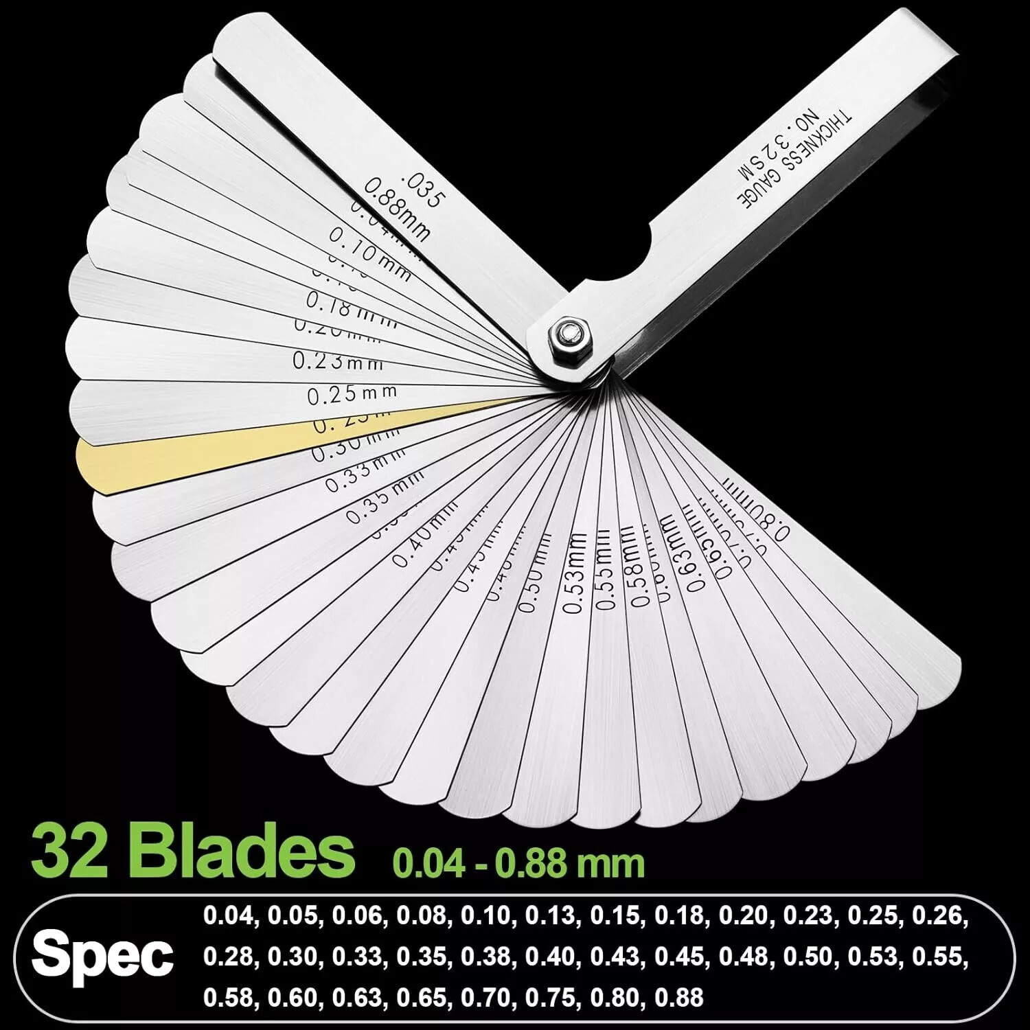 Feeler Gauge 32 Blade Dual Marked Metric Imperial Feeler Gage Brass Blade