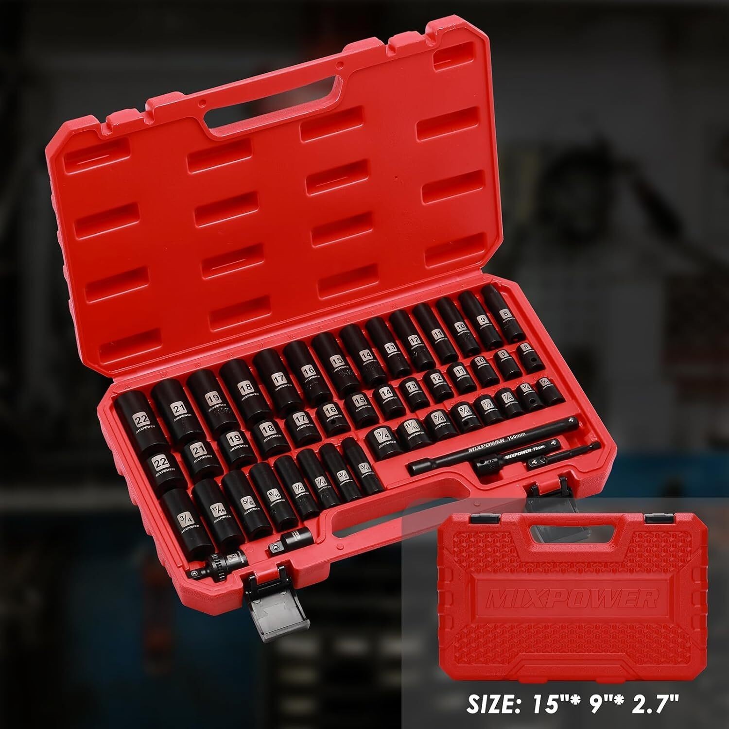 3/8″ Drive Deep Impact Socket Set 6 Point 49 Piece Standard SAE and Metric Sizes