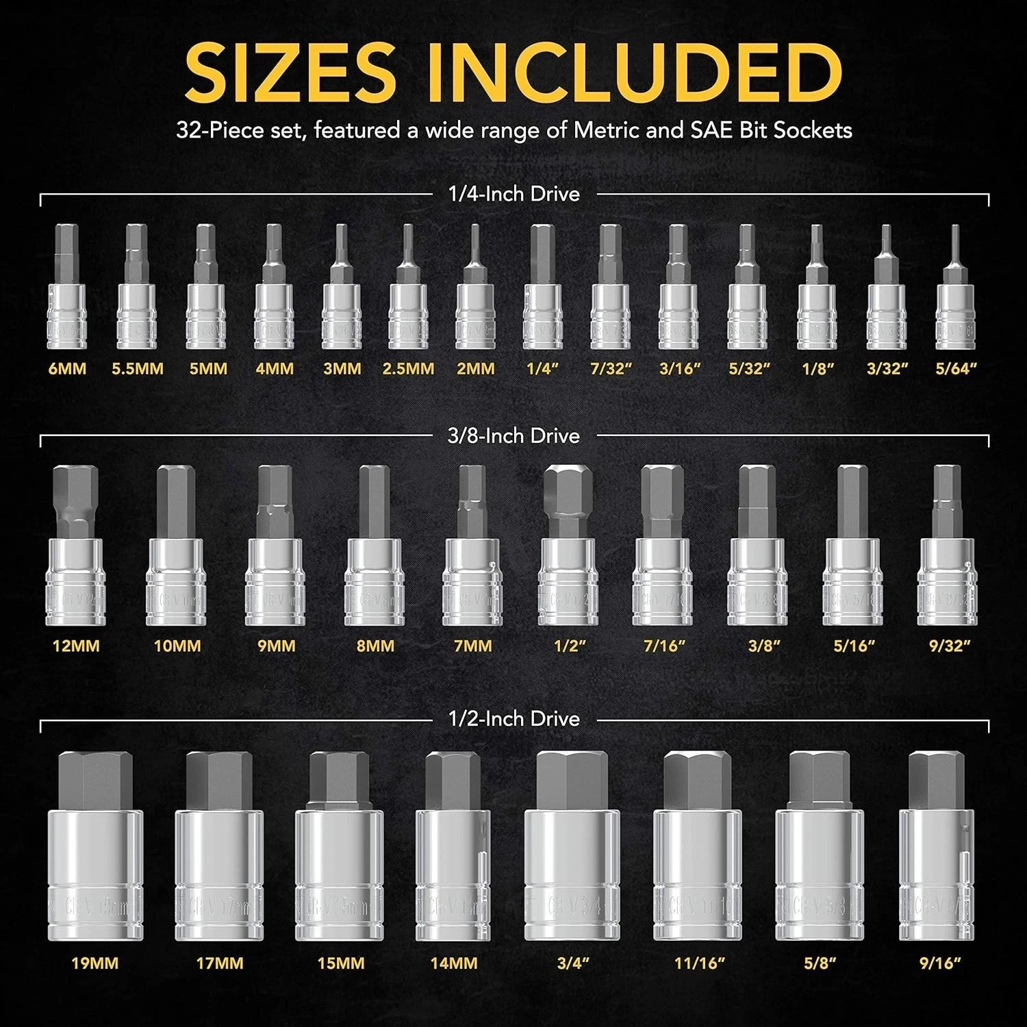 Master HEX Bit Socket Set – 32 Pieces in S2 Steel for Professionals