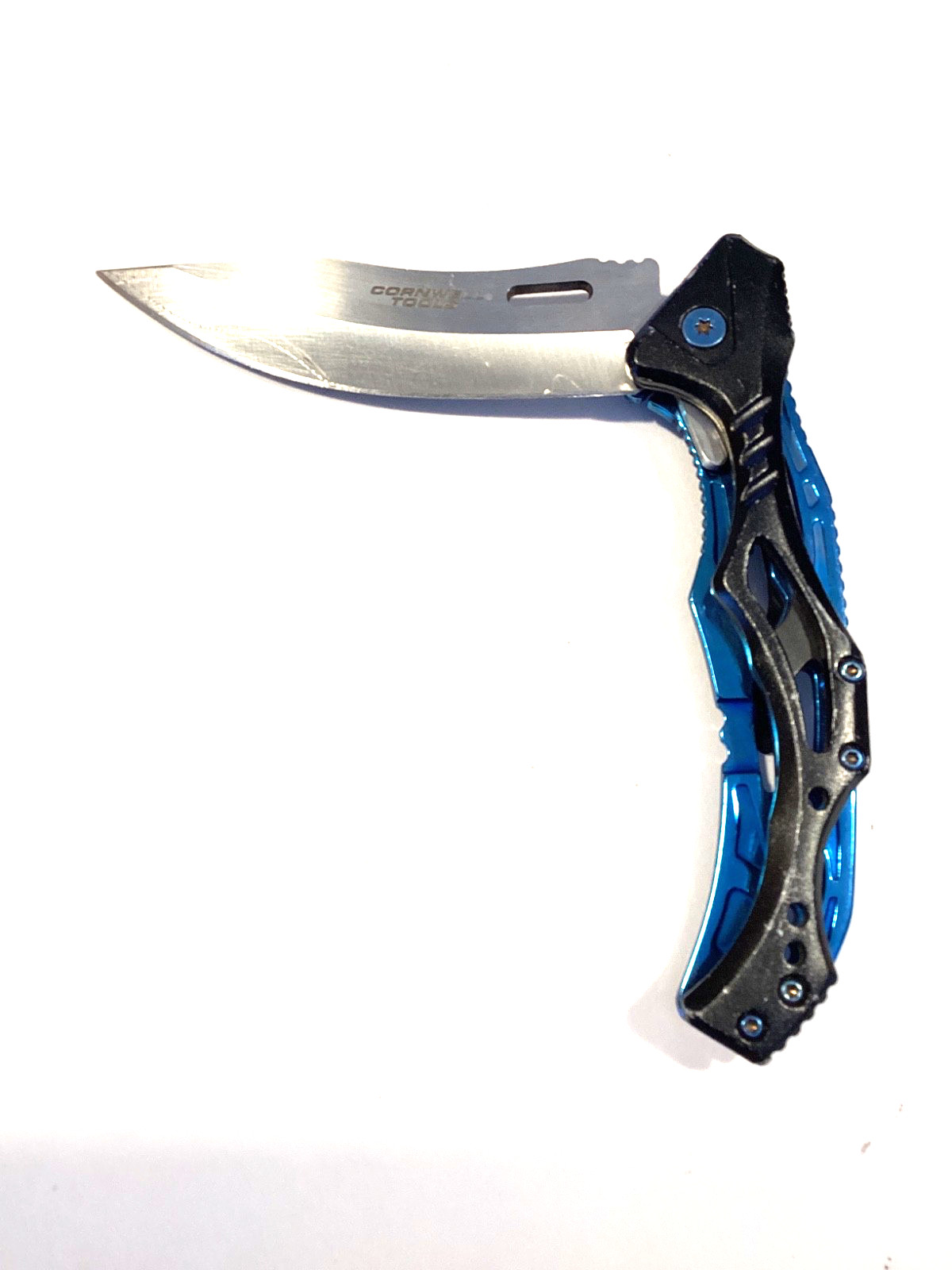 Cornwell Tools Blue Anodized Snap Lock Folding Pocket Knife 4-3/4” Closed NICE