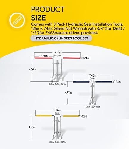 3 Pack Hydraulic Seal Installer Tools, Adjustable Gland Nut & Universal Wrench S