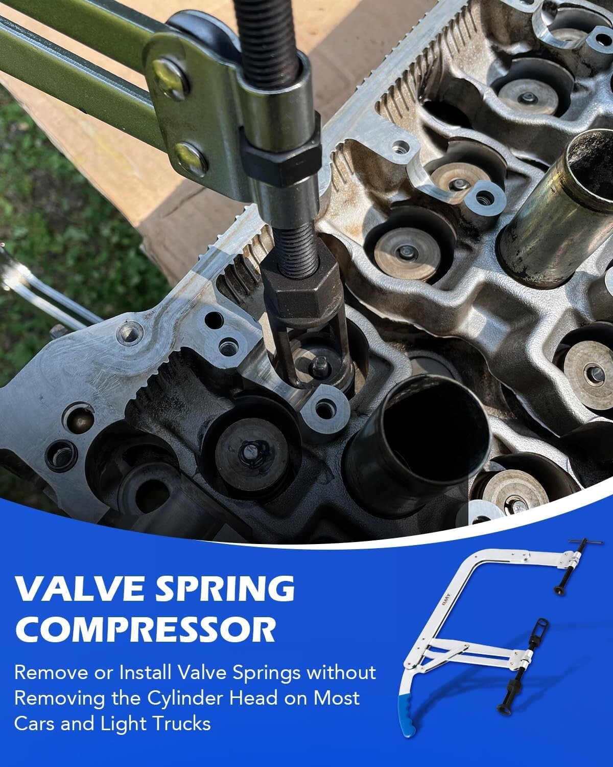 Universal Valve Spring Compressor Tool 2 Adaptors 1 inch/25mm 1-3/16 inches/30mm