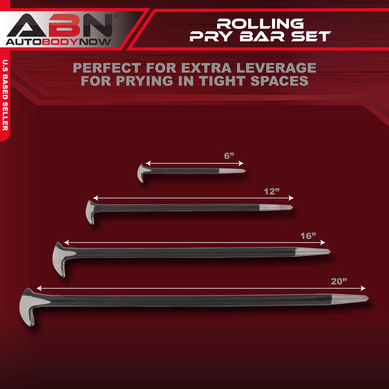ABN 4 Piece Rolling Head Pry Bar Set – 6, 12, 16, and 20 Inch Ladyfoot Pry Bars