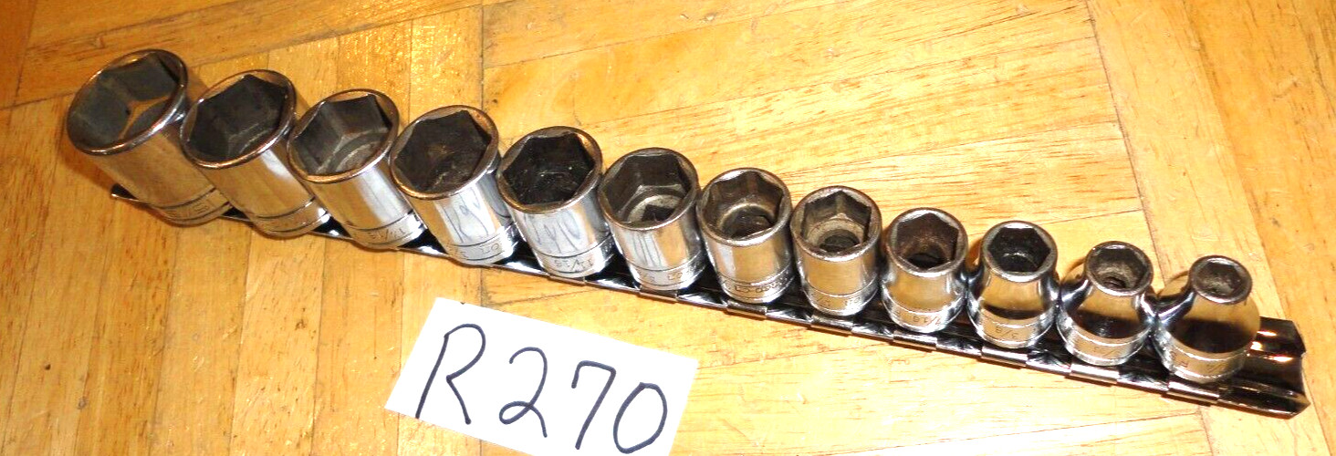 SNAP-ON TOOLS 12 PIECE 3/8 DR. SAE. SHORT CHROME 6 PT. SOCKET SET 211FSY + 15/16