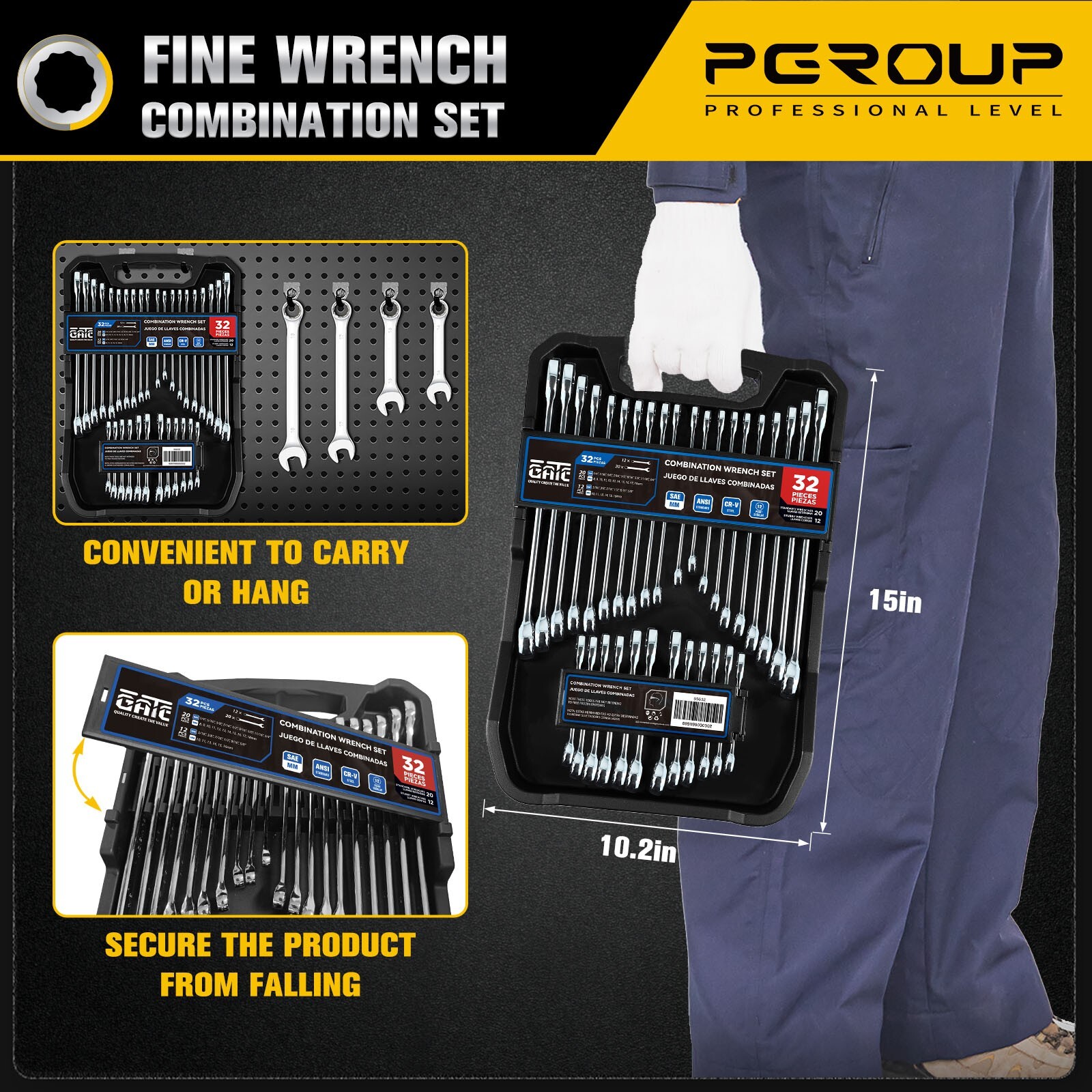 32 Piece SAE & Metric Combination Wrench Set, CR-V Steel Mirror Chrome Polished