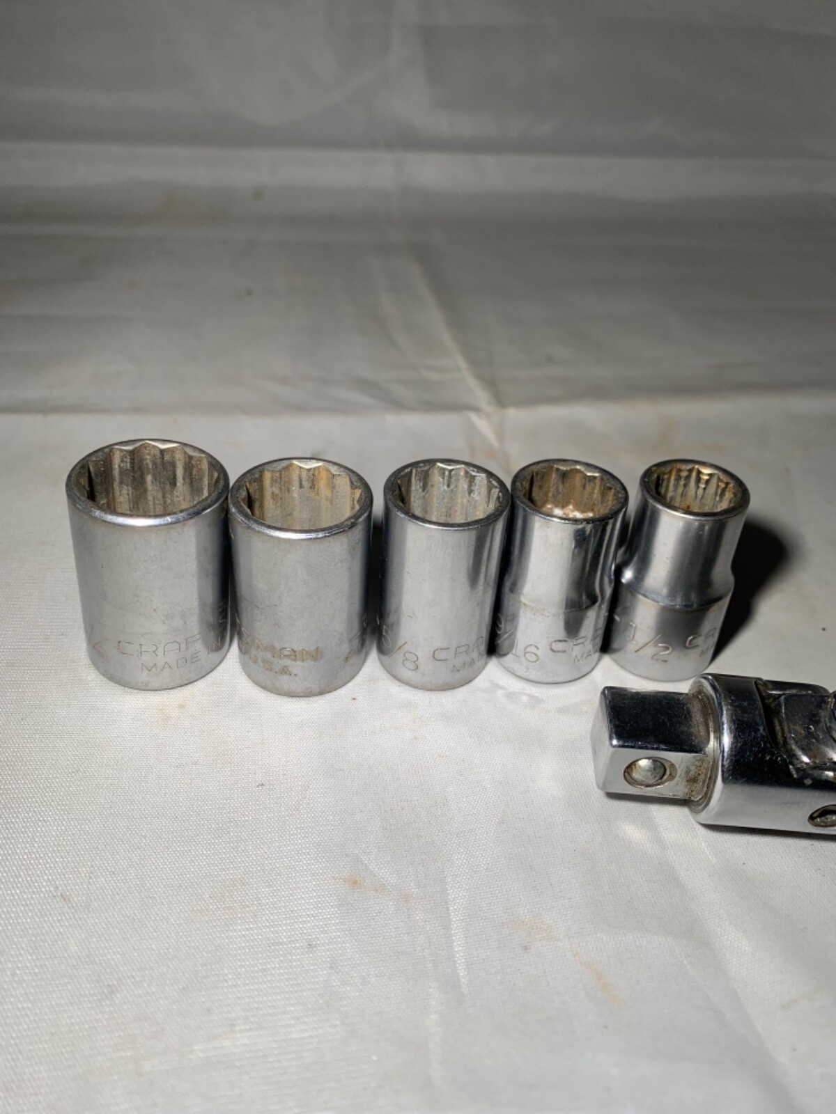 5 Craftsman -V- series 1/2 drive 12 point sockets + swivel adapter