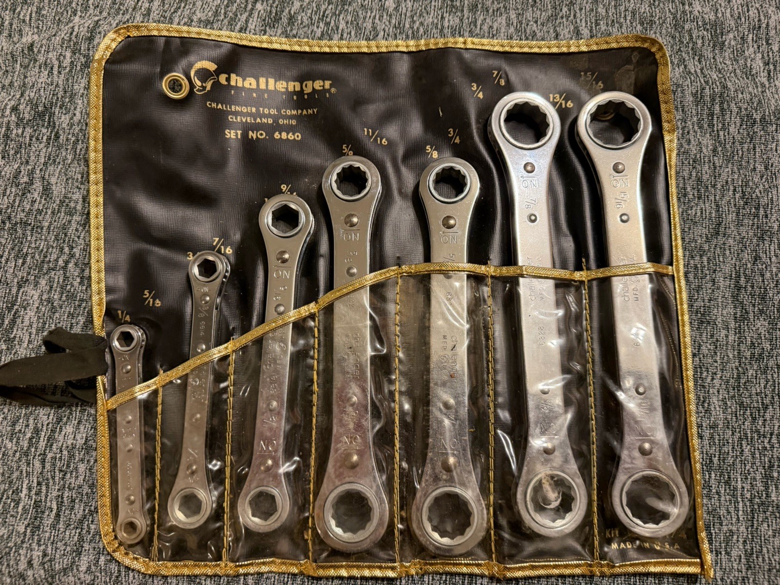 Vintage Challenger 7 Piece SAE Ratcheting Box End Wrench Set With Pouch