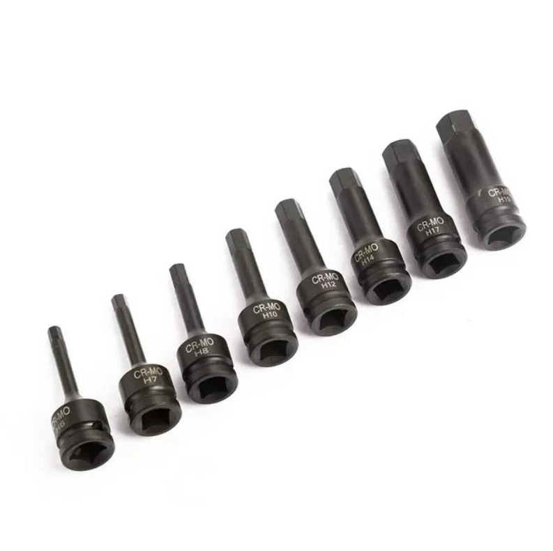 8Pc 1/2″ Drive SAE Impact Socket Set, 3″ Long Hex Bits for Air Allen Driver