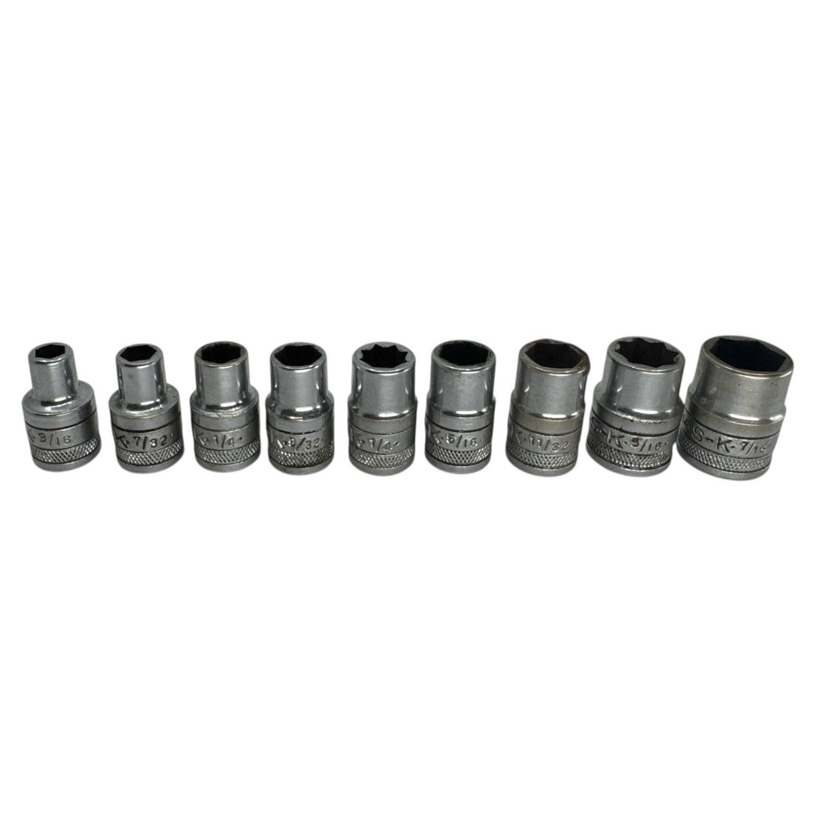 Vintage SK Tools 9pc Socket Set 3/16 Through 7/16 USA
