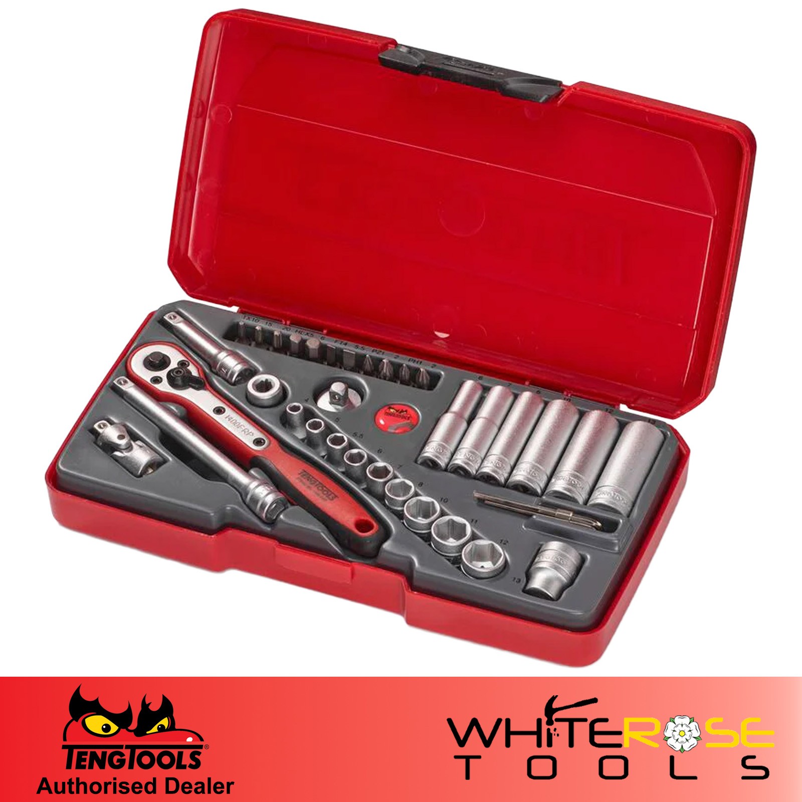 Teng Tools 1/4″ Drive Socket Set 6 Point 36 Pieces in Case Metric 4-13mm T1436