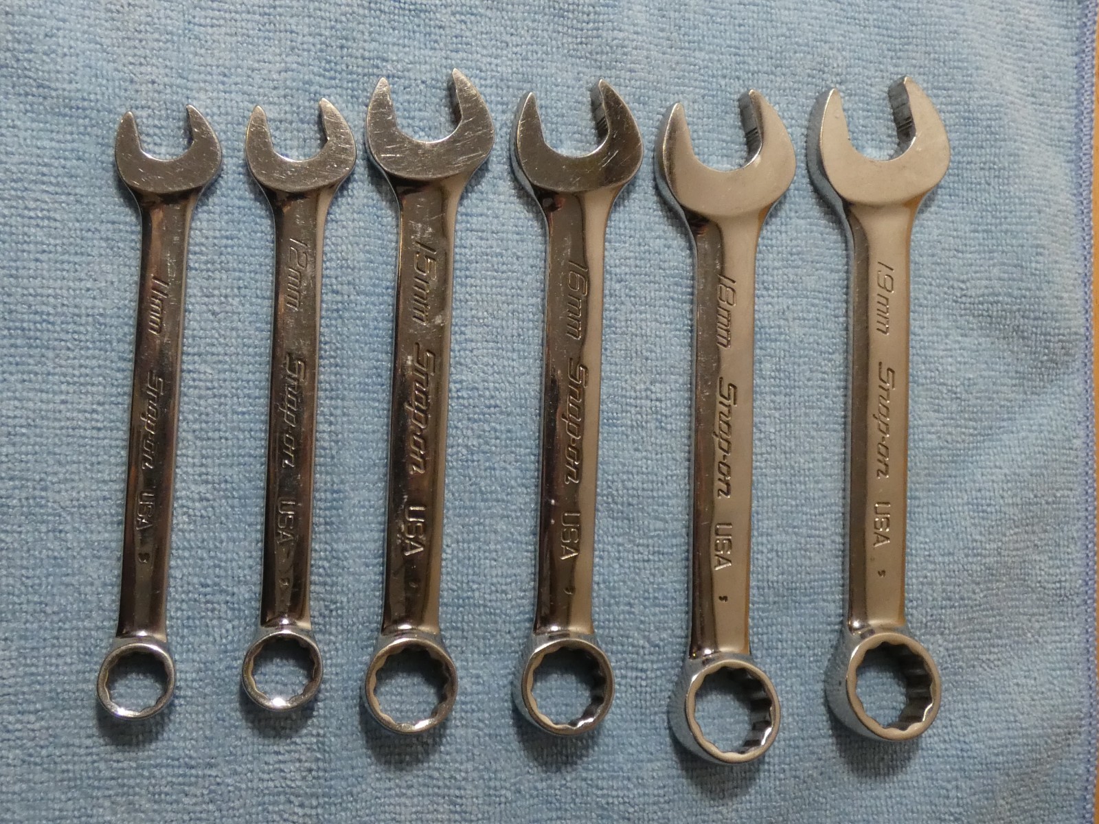 SNAP-ON 6PC METRIC 12PT SHORT COMBINATION WRENCH SET 19MM.18MM,16MM,15MM.12,11MM