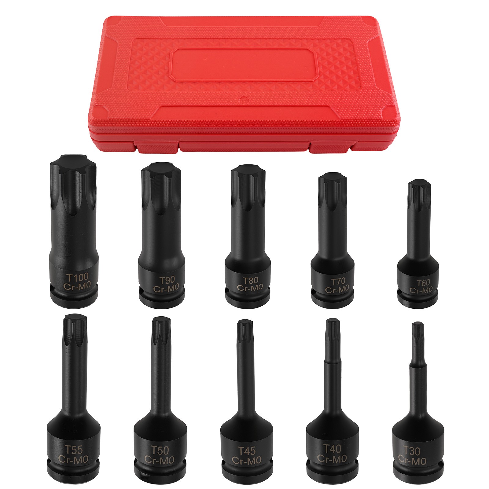 10Pcs Impact Bit Socket Set 1/2″ Drive T30-T100 6-Point Star Bits