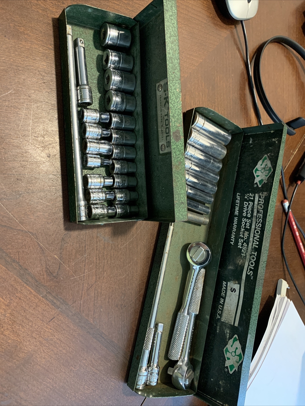 Sk Tools USA Socket Set SAE 1/4 Drive shallow deep ratchet extension service kit