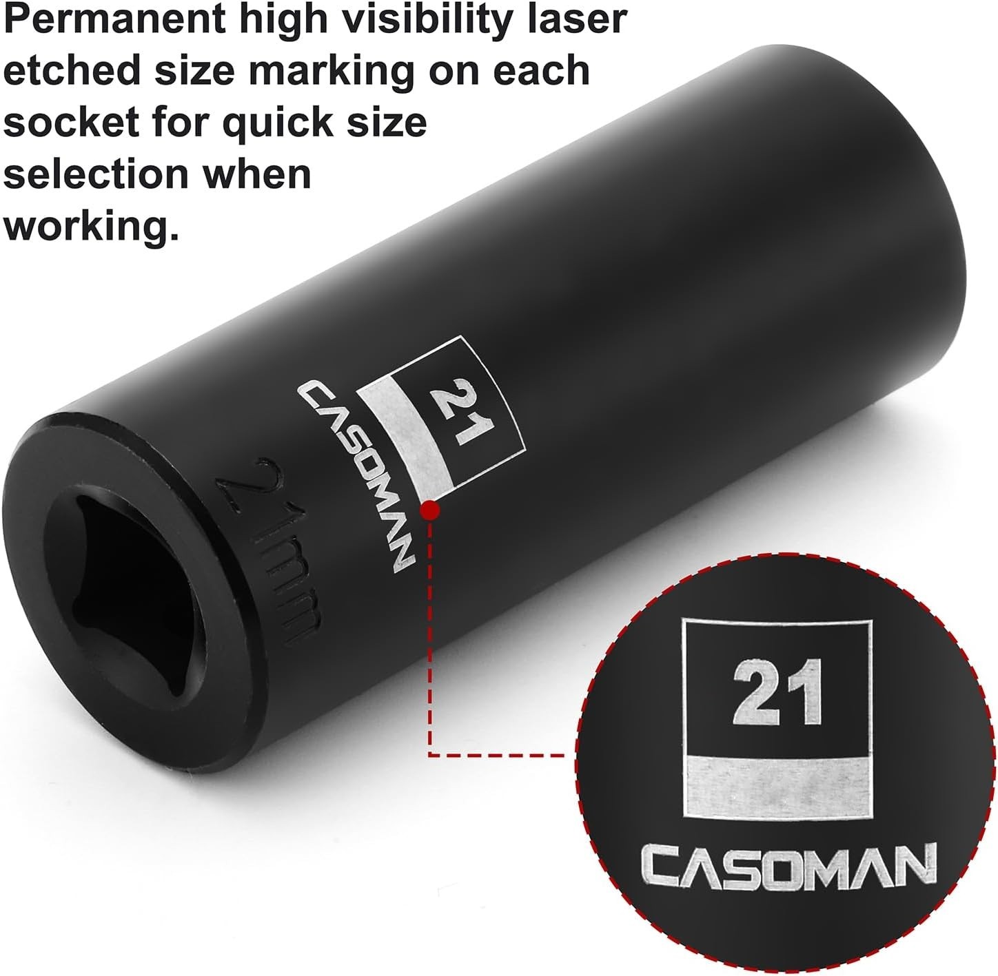 1/2-Inch Drive x 21mm Deep Impact Socket, 2PCS Set, 6-Point, Metric, CR-MO