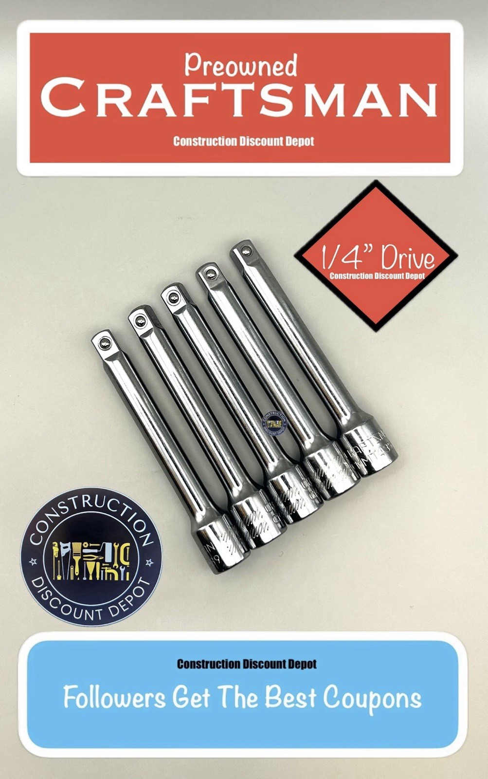 USED Bulk 5 Pack Craftsman 1/4″ Drive Preowned 3″ Extension Bar Set 1/4-in. x 3″