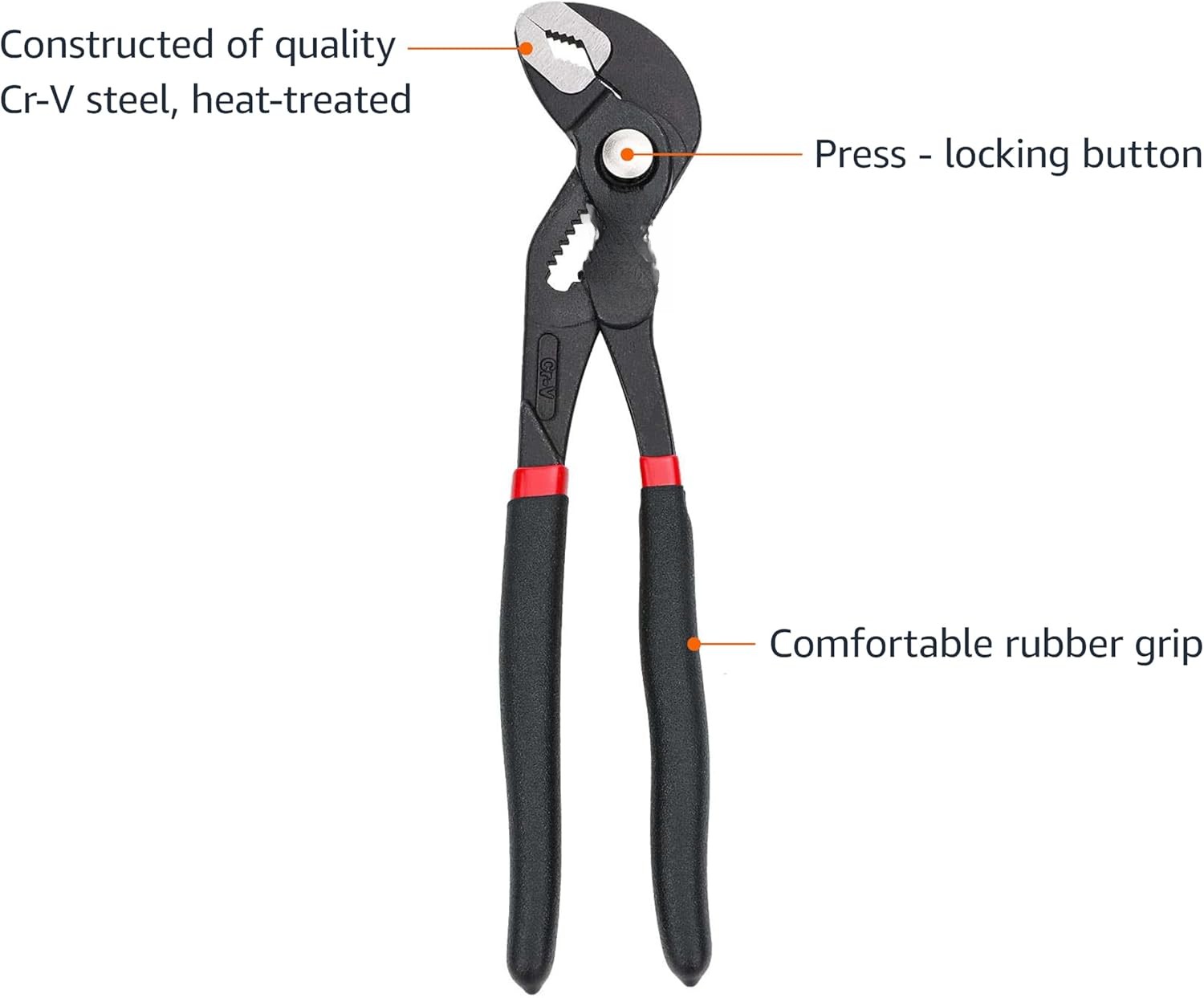 3-Piece Quick Release Grooved Pliers, Forged Chrome Vanadium Steel, Black