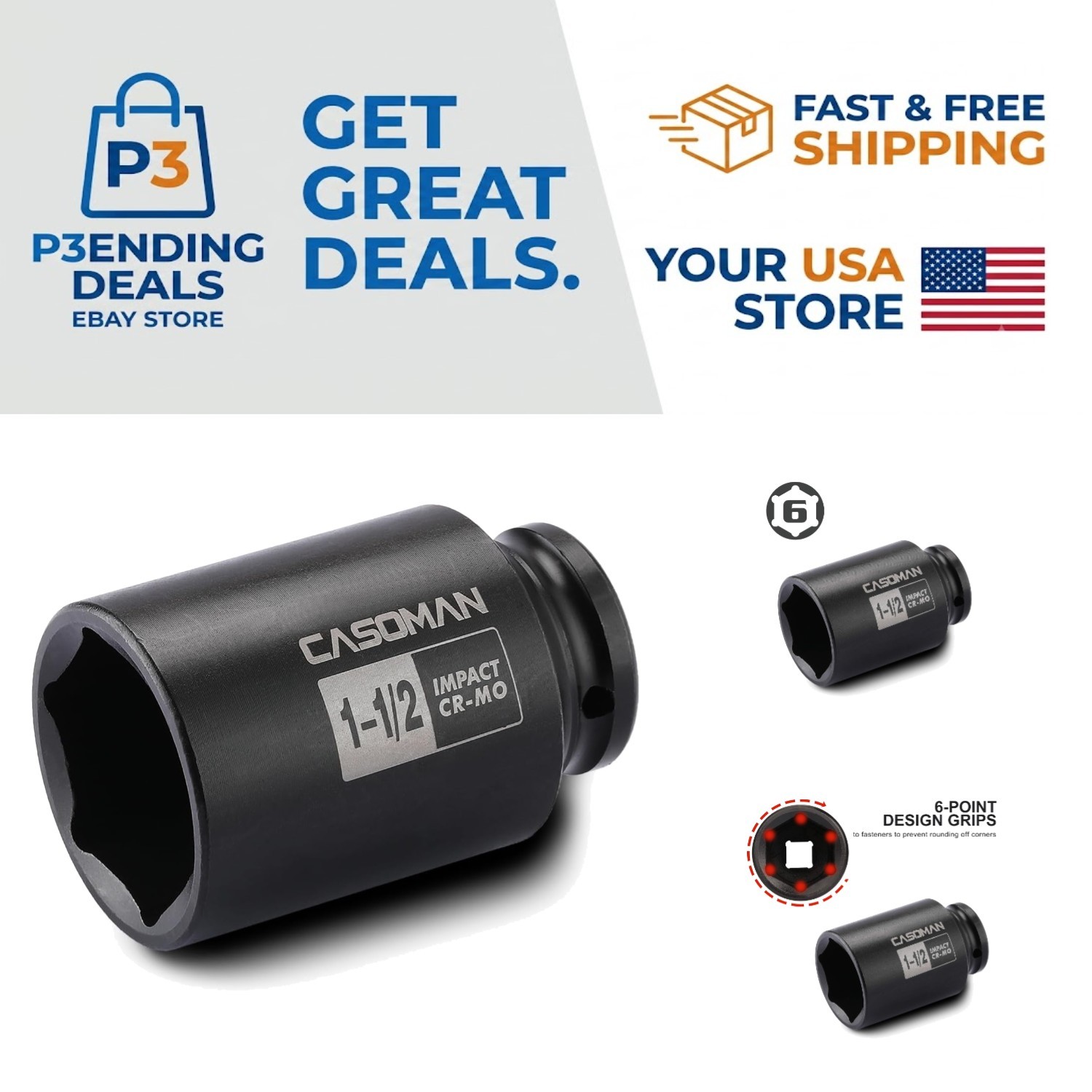 Versatile 1/2-Inch Drive 6-Point Deep Impact Socket for Automotive Applications