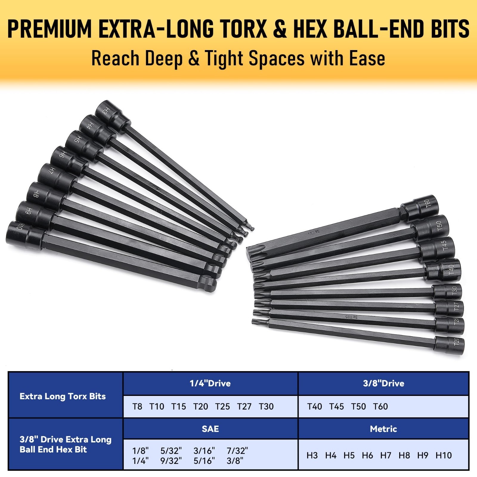 107-Piece Torx & Allen Bit Socket Set – S2 Steel, Long Ball End, SAE/Metric, Tam