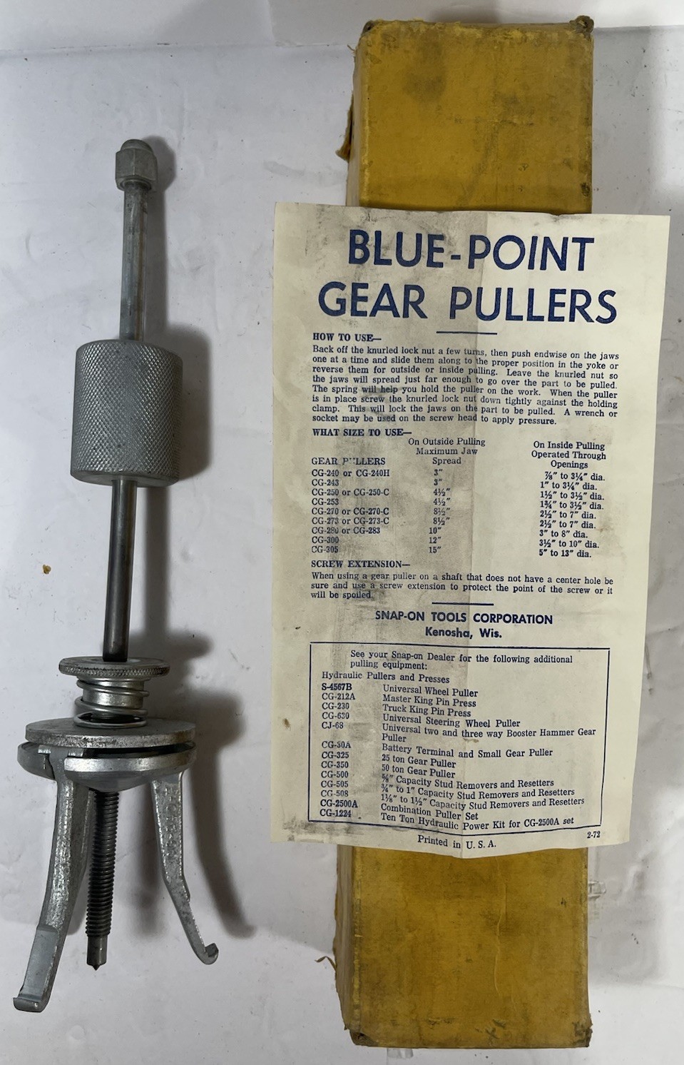 Vintage Snap-On Blue Point CG-243-H Slide Hammer Gear Puller