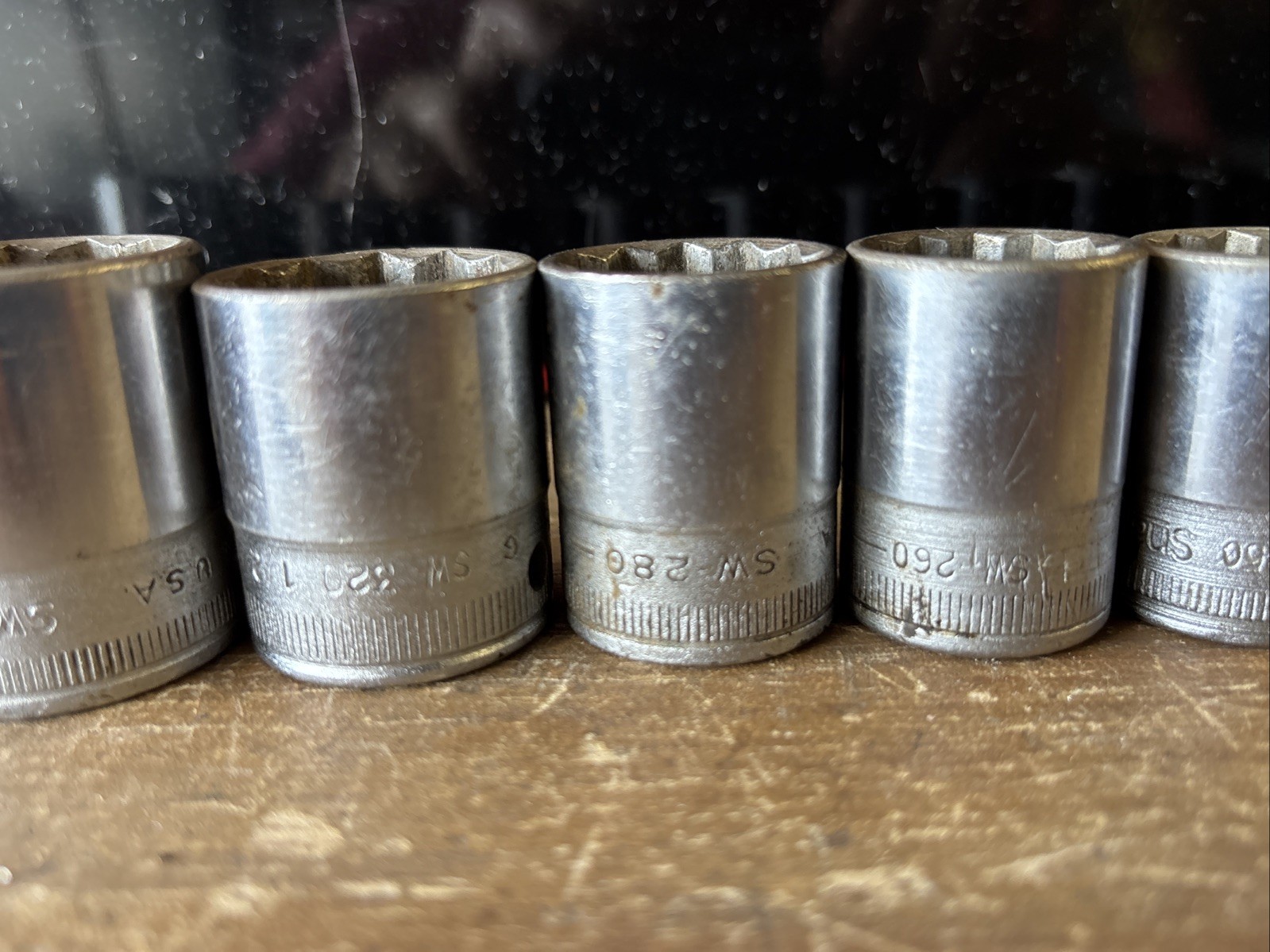 Vintage Set of 11 Snap On 1/2″ Drive 12 Pt. SAE SW Sockets
