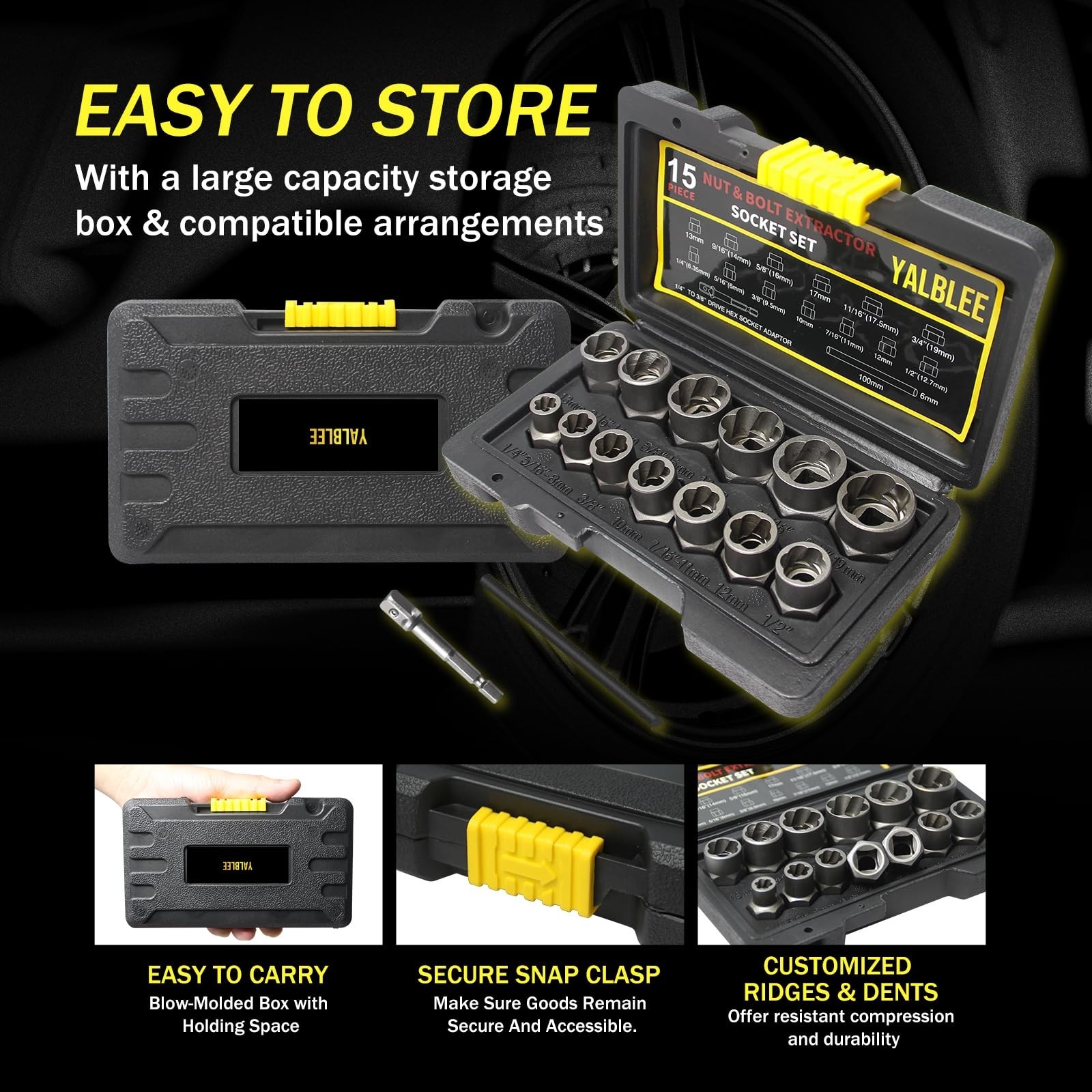 15Pcs Heavy-Duty Bolt Extractor Socket Set, 3/8″ Drive Nut Remover Tool, Rusted
