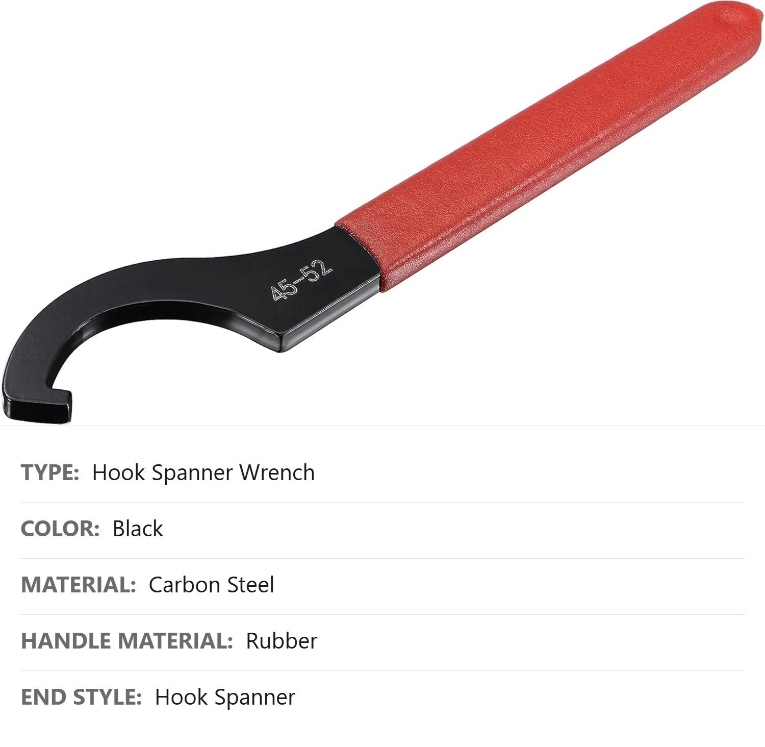 C Hook Spanner Wrench, 45-52mm Round Nut, 7.09 In, Red Handle, Black Oxidized