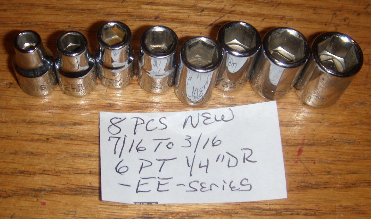8 PCS CRAFTSMAN 7-16″ TO 3/16″ x 1/4″ DR SOCKET NEW 6 PT. FREE SHIP -EE- SERIES