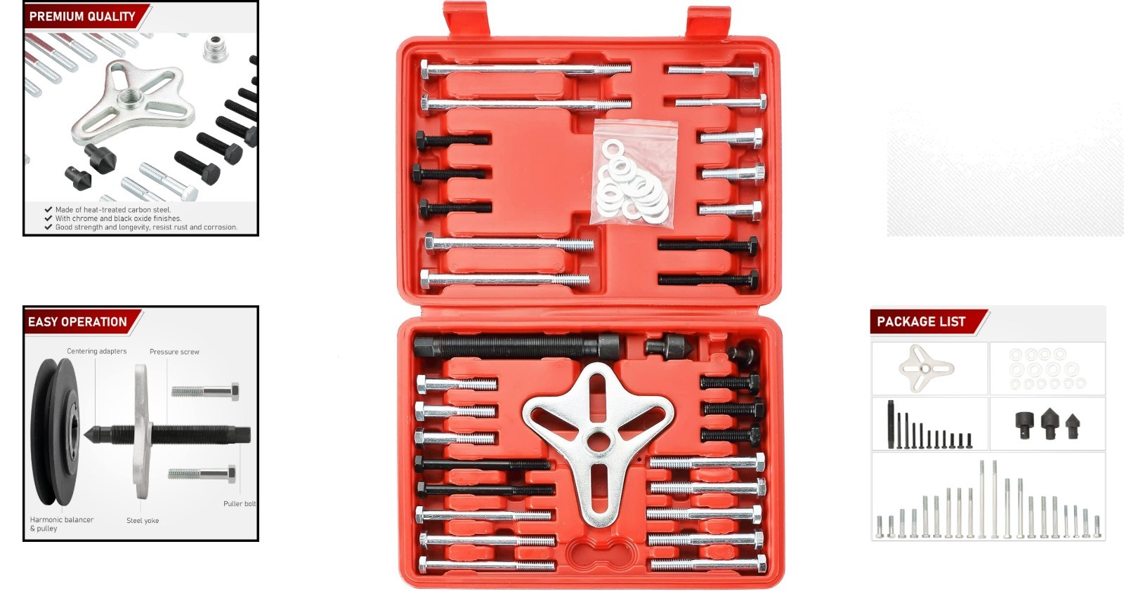 Durable Steering Wheel Puller Kit – 46pcs with Chrome Finish & Carrying Case