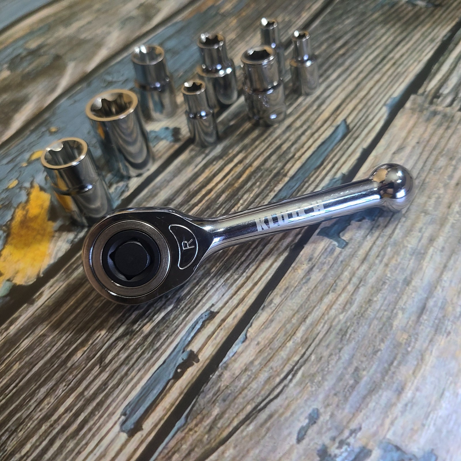 Klutch 1/4” Drive 4” Stubby Ratchet Quick Release 8 sockets set Excellent