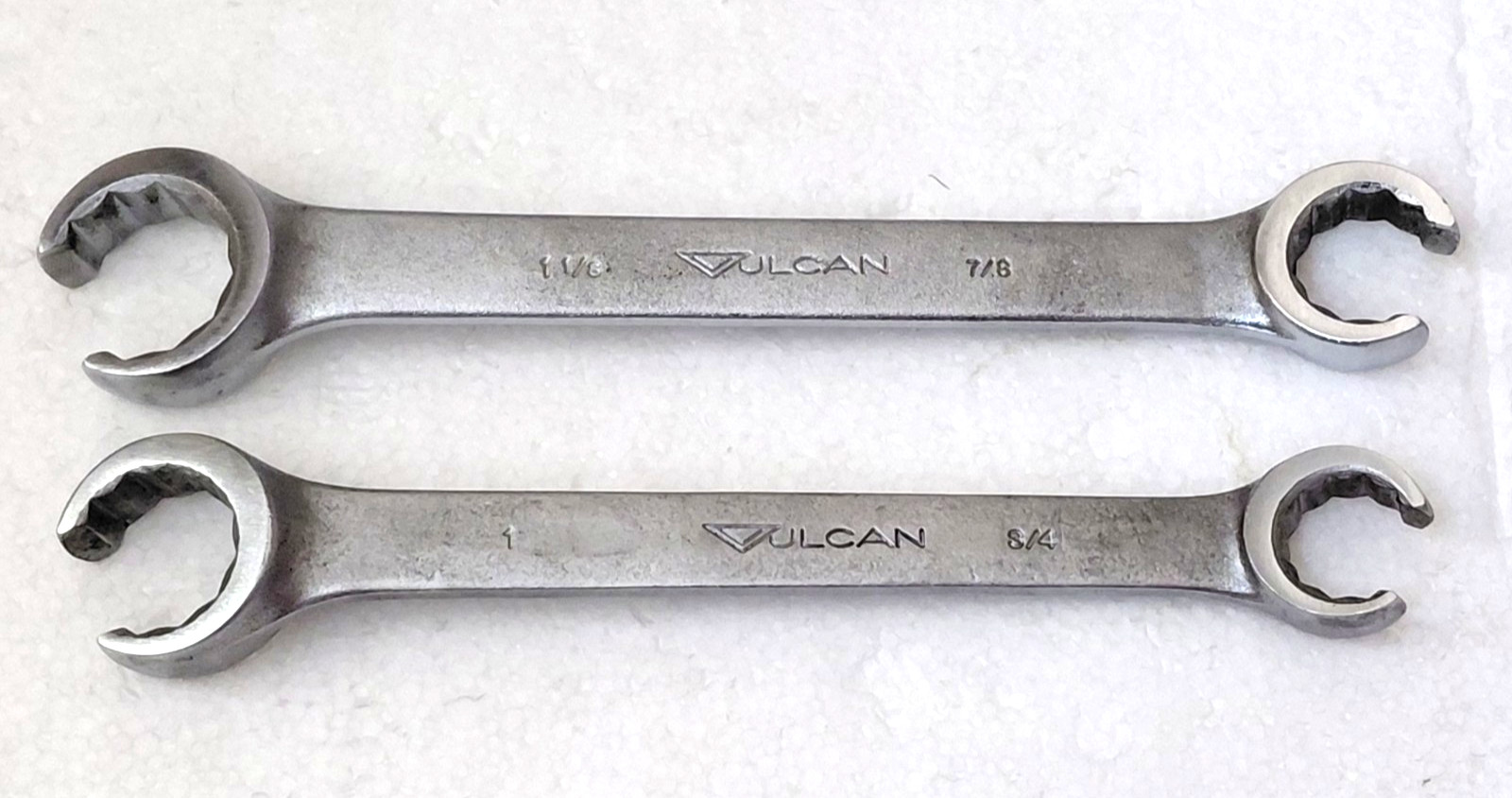 Vtg VULCAN USA Flare Nut Wrench [XFN 2836 7/8″ X 1″ 1/8] &[ XFN 2432 3/4″ x 1″]