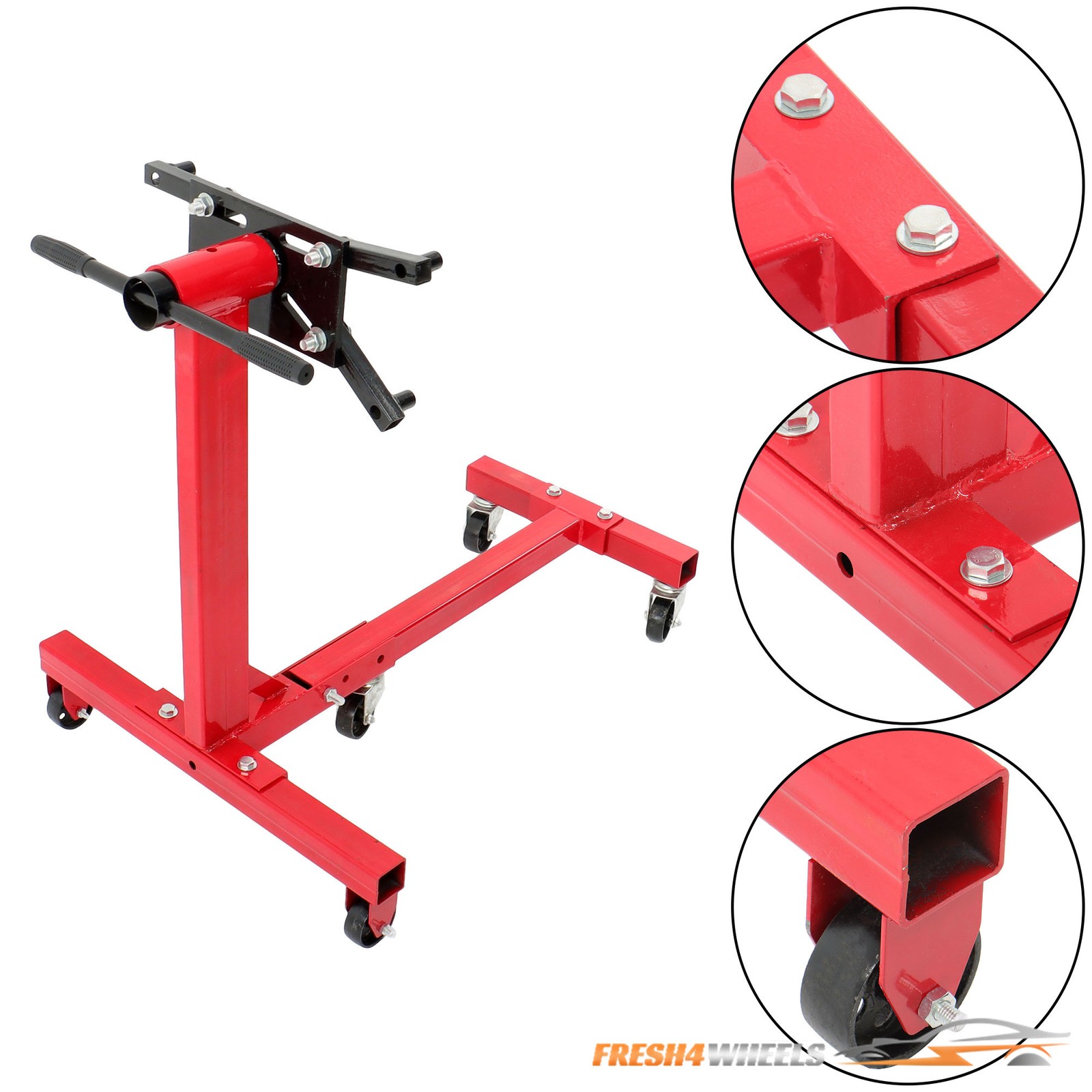 Rotating Engine Stand 1500lbs Folding Motor Hoist Dolly w/360° Adjustable Head
