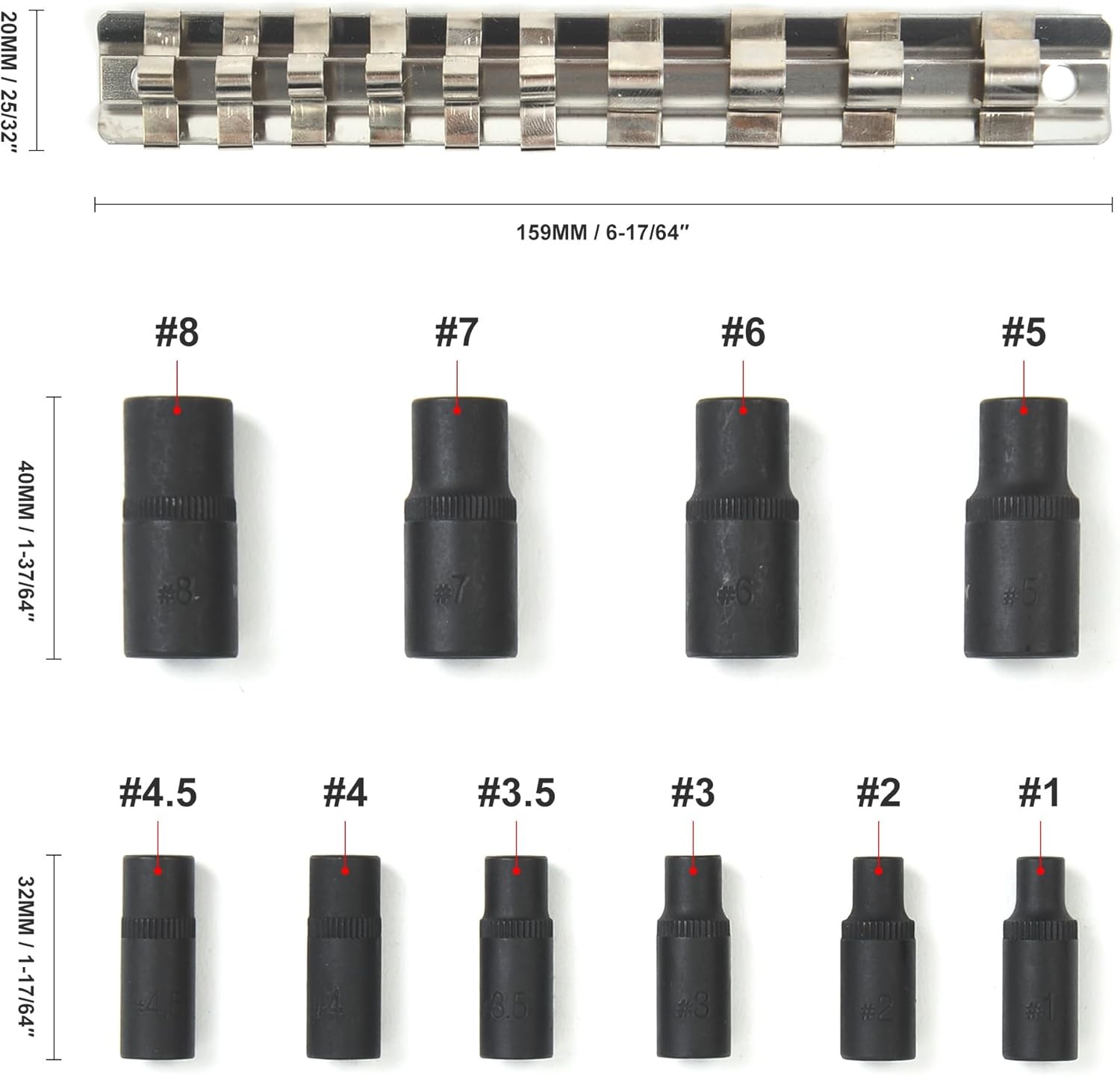 10-Piece Tap Holders Set 1/4″Dr 3/8″Dr Socket Magnetic