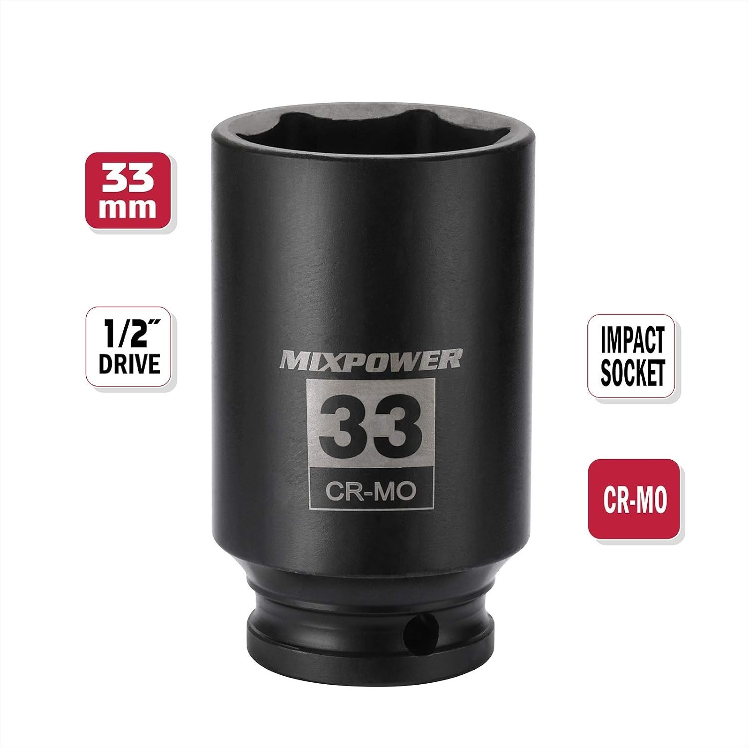 33 mm Chrome Molybdenum Impact Socket – 1/2″ Drive, ANSI Guaranteed