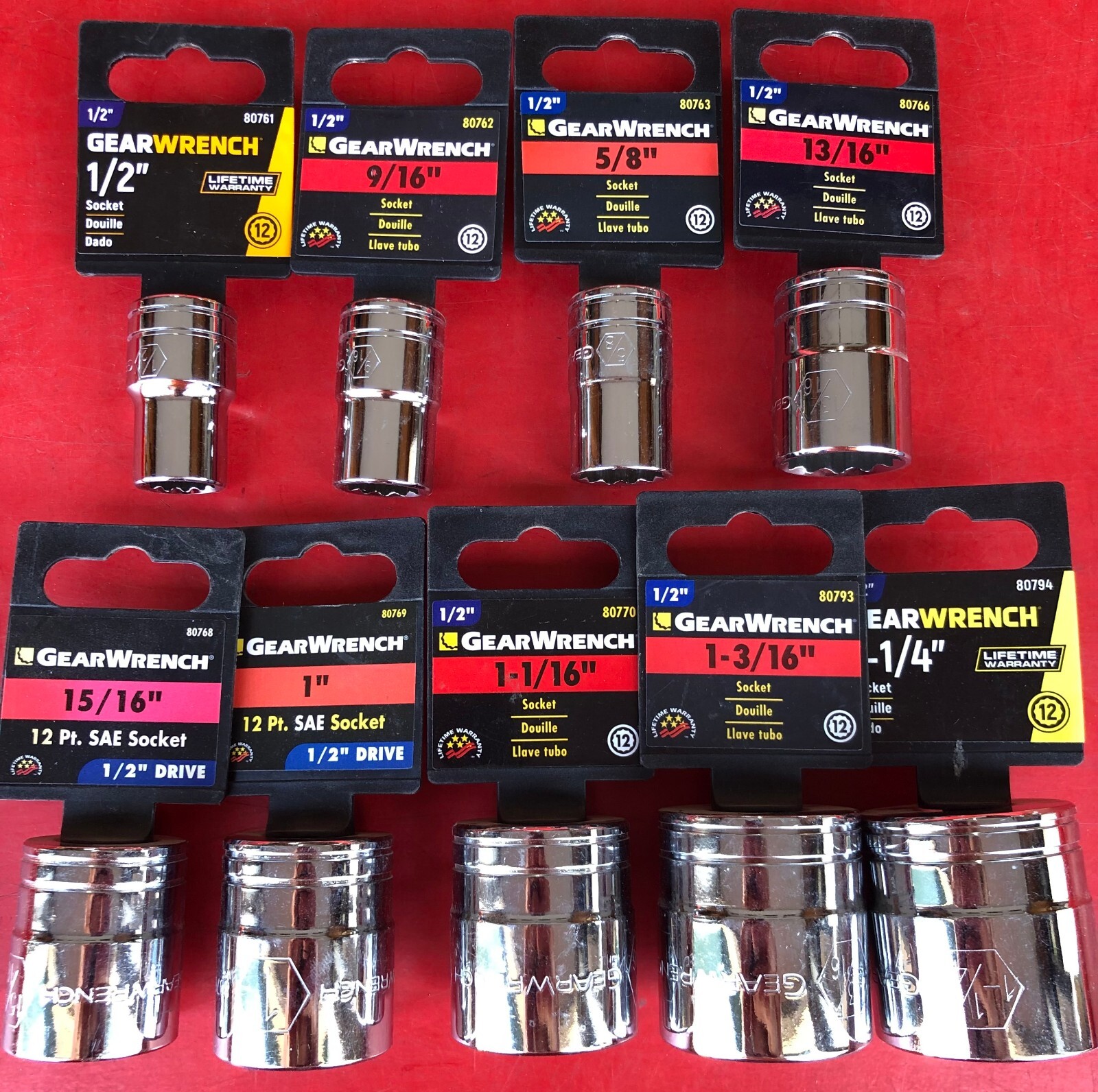 GEARWRENCH (9 PIECES) 1/2″ DRIVE STANDARD SAE 12 PT POINT SHALLOW SOCKET SET