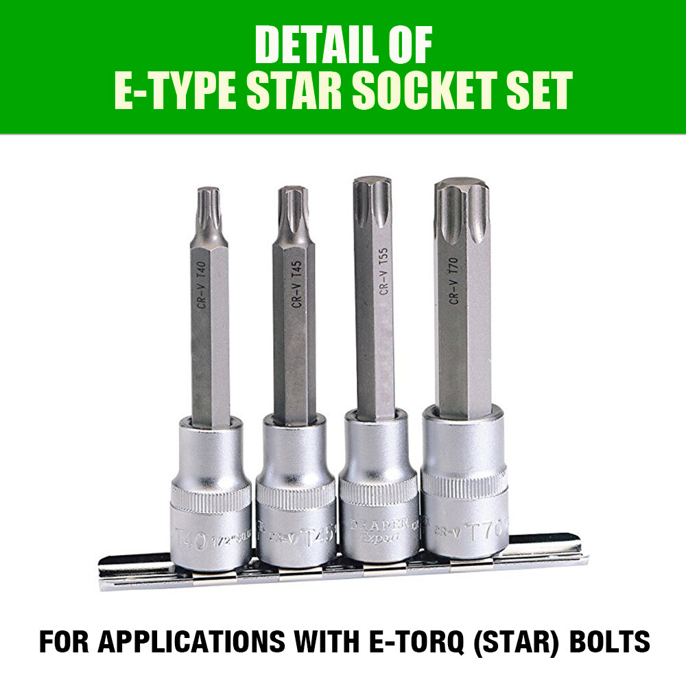11Pc Female E Torx Star Socket Set/Rail E4 – E20 External Star Torque Socket Set