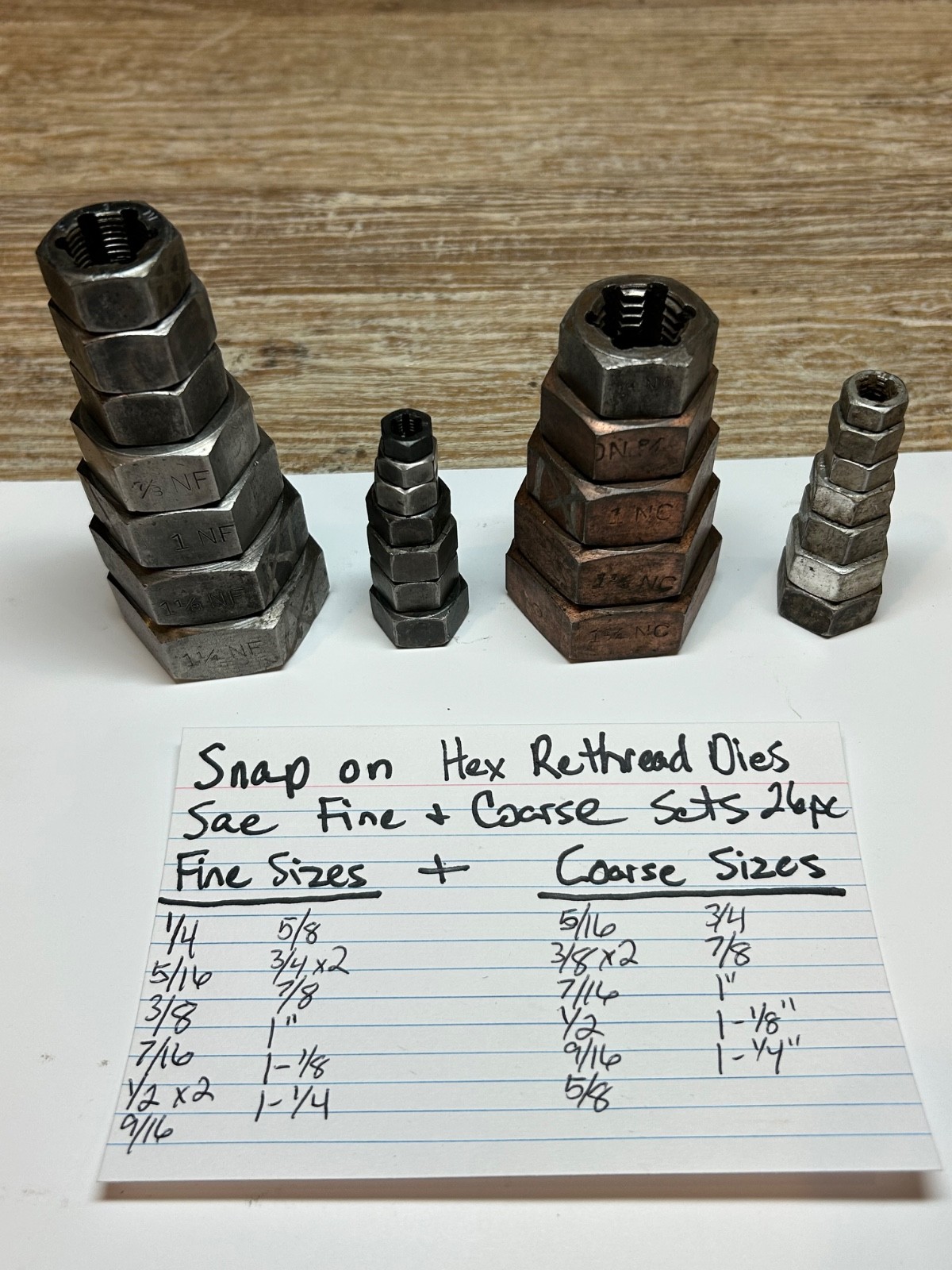 Snap On NF-SAE Fine & NC-USS Coarse Rethreading Dies Hex Nut Size Sets .25-1.25”
