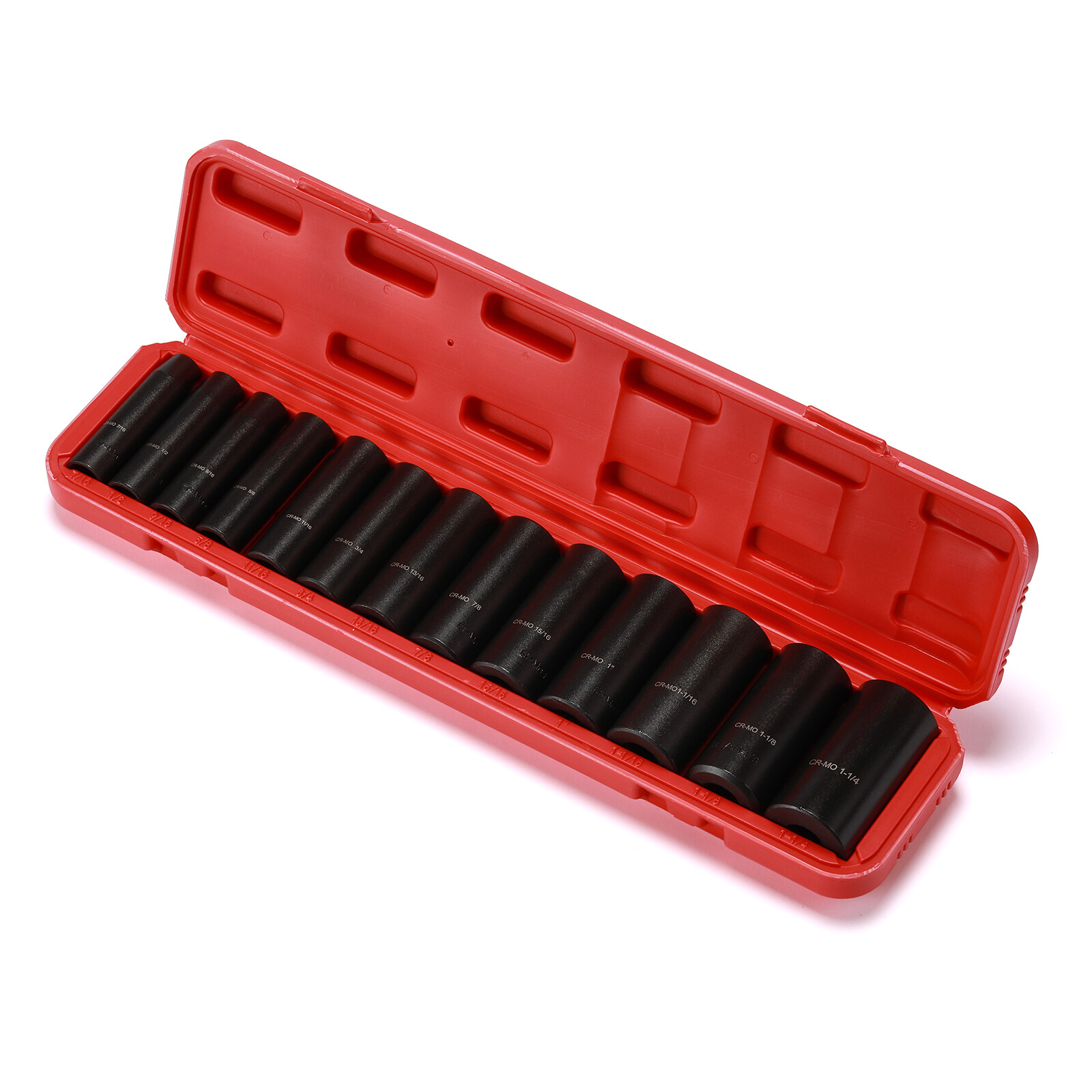 13 PCS 1/2″ Drive Deep Impact Socket Set 7/16″-1-1/4″ CR-MO, SAE, Heavy Duty