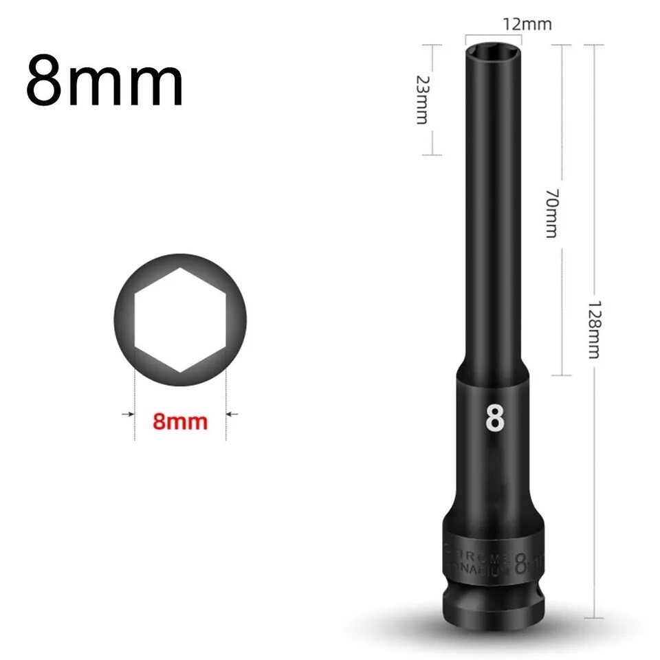 1/2″ Dr 6PT 128mmL Extra Deep Socket Pneumatic Hex Wrench: 8-24mm