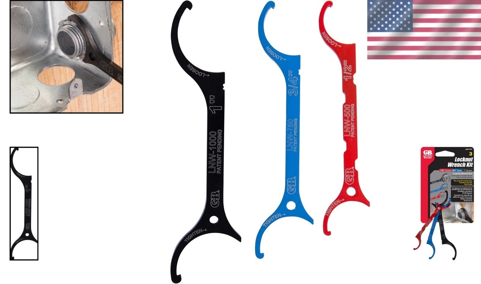 Gardner Bender 3-Piece Locknut Wrench Set – Durable Alloy Steel, Assorted Colors