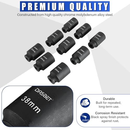 9PCS 1/2″ Drive Deep Impact Socket Set | 6 Point Metric 29-38mm Hub Nut Sockets