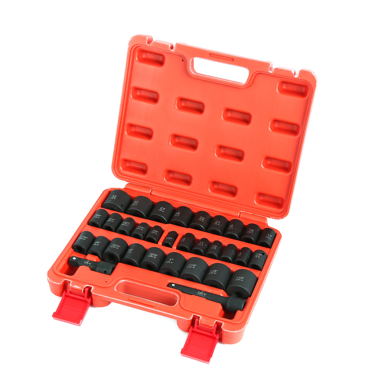 32pc 1/2″ Drive Master Impact Shallow Socket Set, SAE 3/8″-1-1/4″,Metric 10-32mm