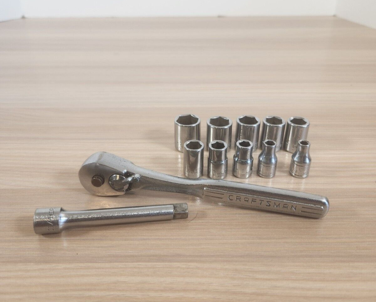 Craftsman 1/4 drive 6 pt sockets set of 10 EE VV w/ V ratchet, extension
